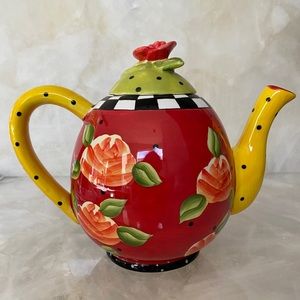 Red with flowers decorative Ceramic Tea Pot